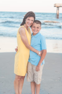 mom and son on beach