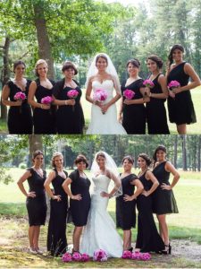 black and pink bridesmaid dresses