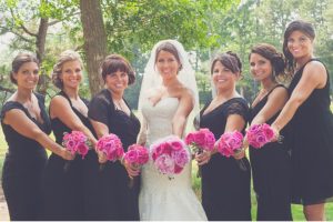 pink and black wedding colors, bridesmaid wedding dresses in black