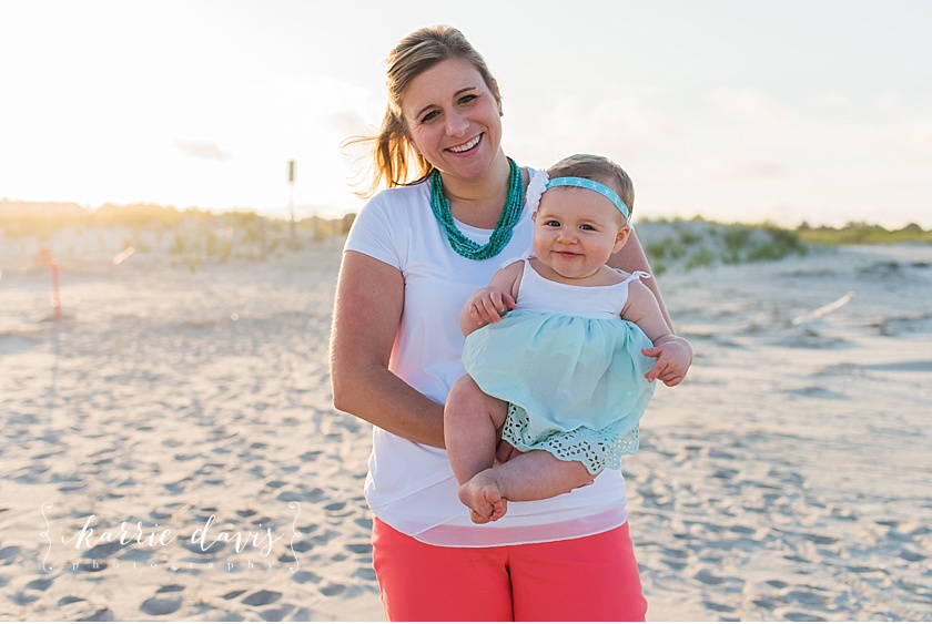 Coral and mint outfit ideas of mom and daughter for family beach photos in Avalon NJ