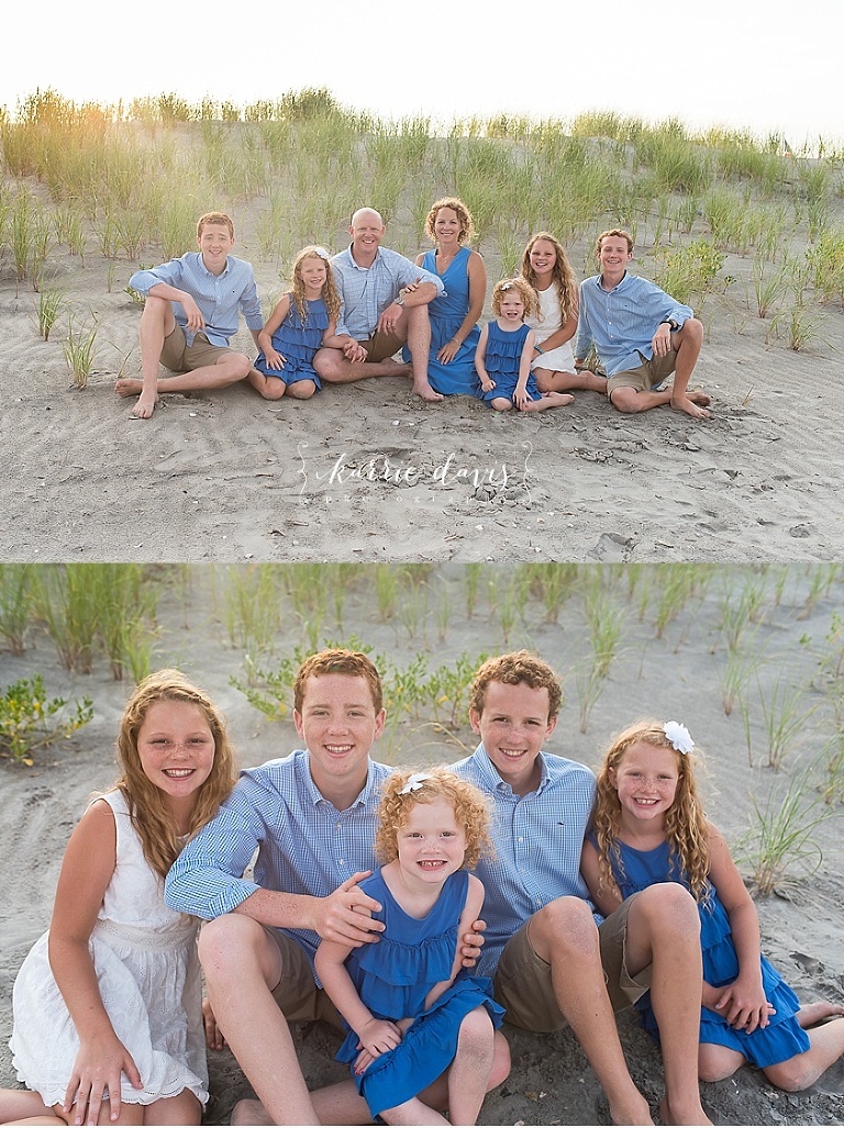 Shades of blue offer great outfit colors for family pictures. 