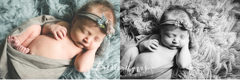 Photo of cute baby girl sleeping for her newborn photos in Smithville NJ