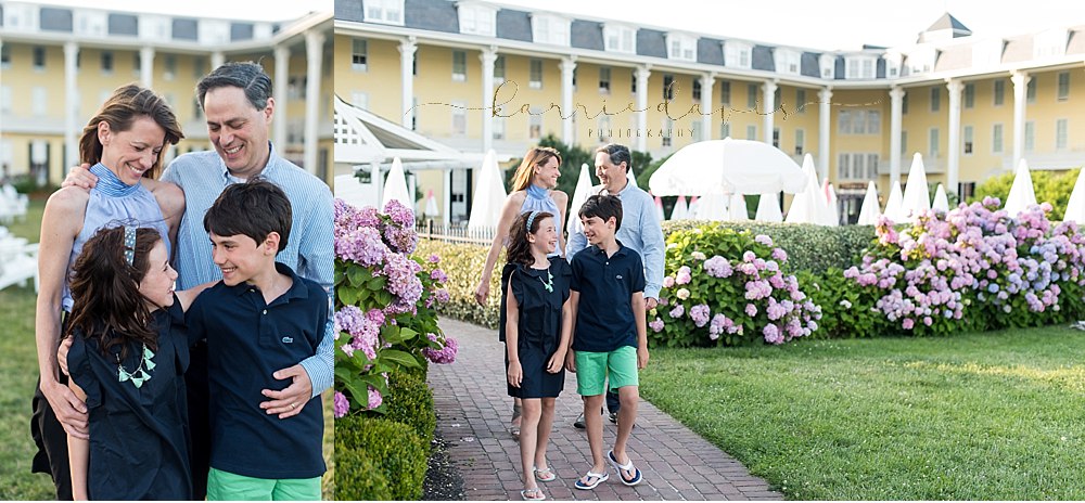 Family of four look classic in navy and mint.